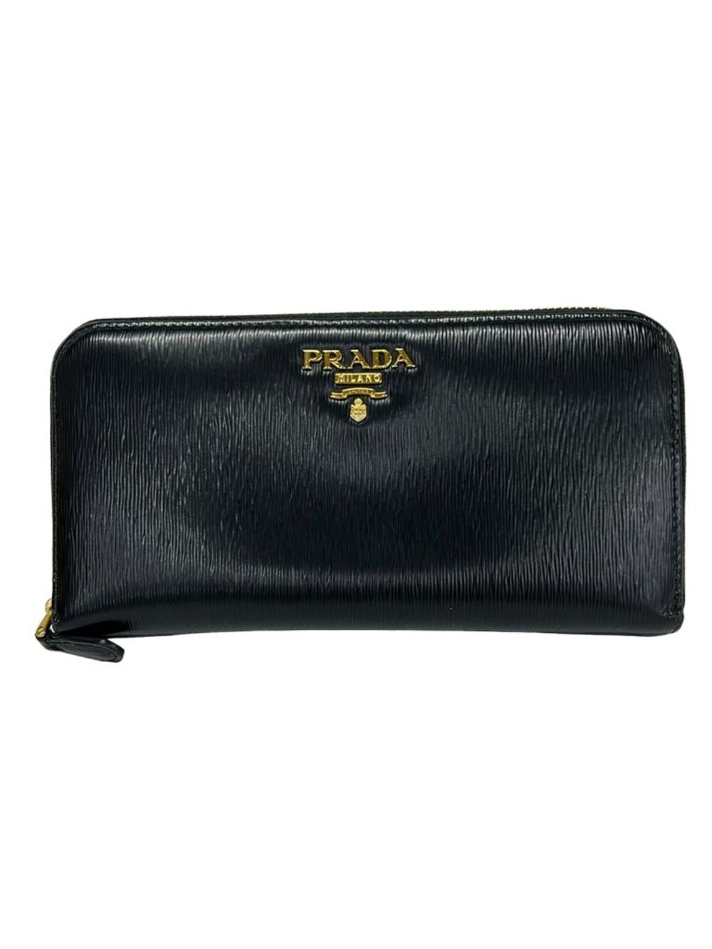 Prada Wallet Black Zip Around Leather